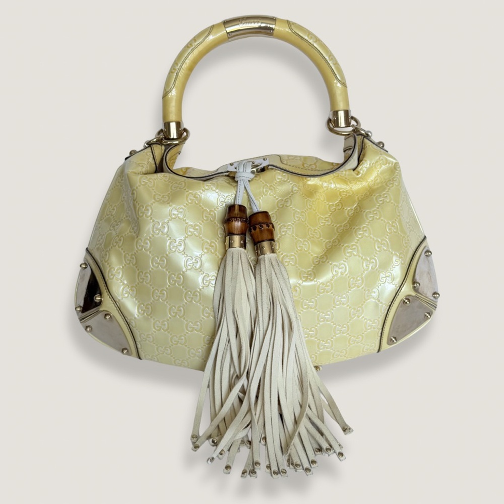 Gucci Indy Large Butter Patent Guccissima Hobo. Y2K Vintage Designer